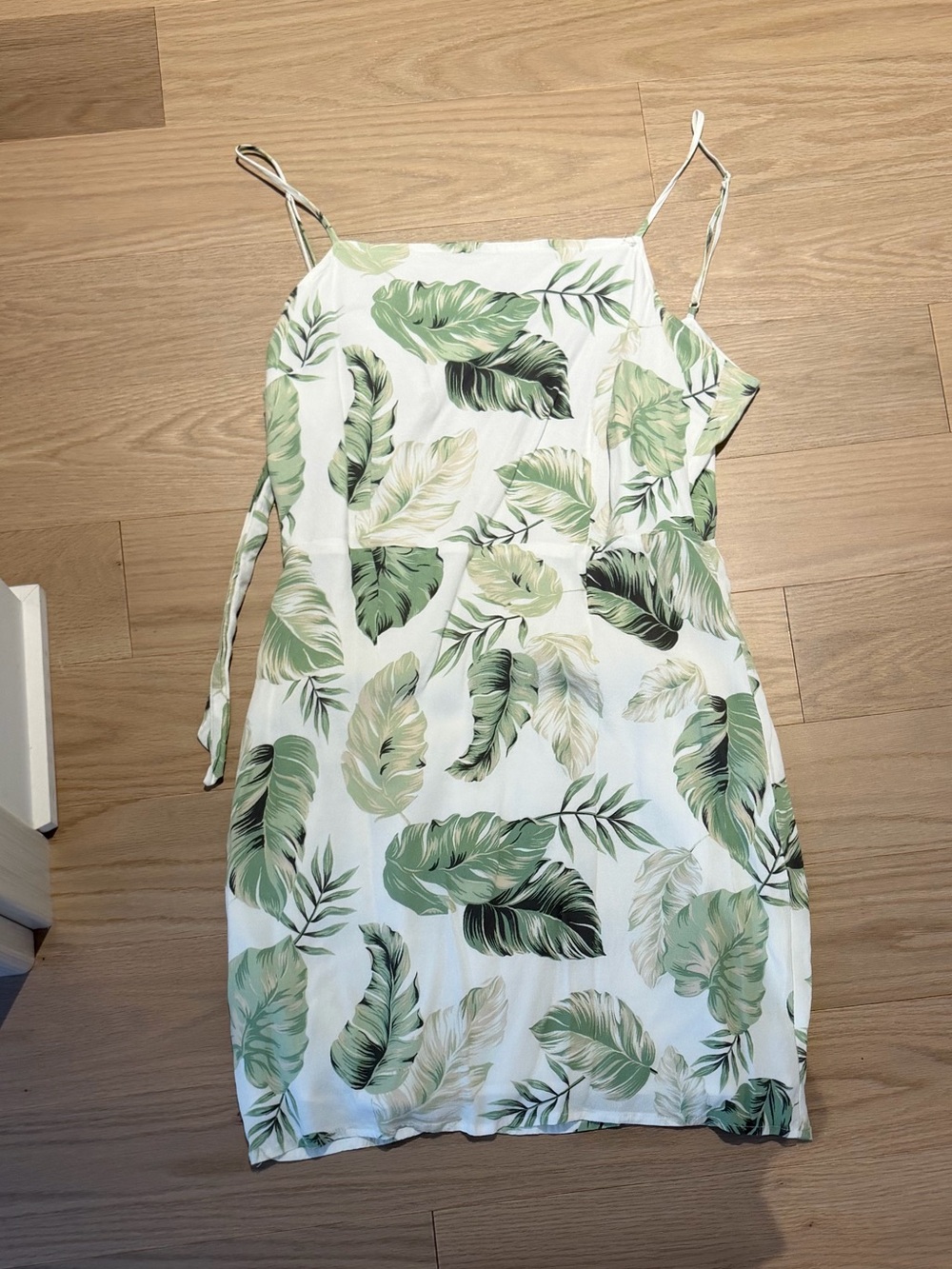 Dynamite White Mini Dress with Green Leaf Print